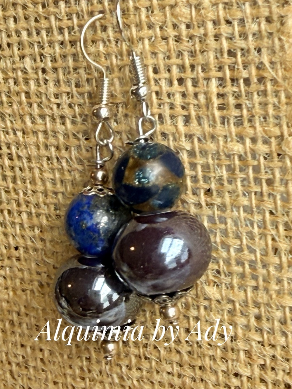 CHUNKY + FALL + Blue lapis and Brown Cluster Drop Earrings